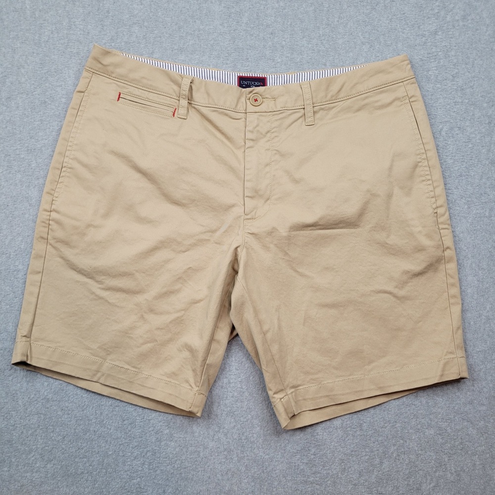 UNTUCKit Chino Shorts Mens 36 Tan Stretch Cotton Casual‎ Flat Front